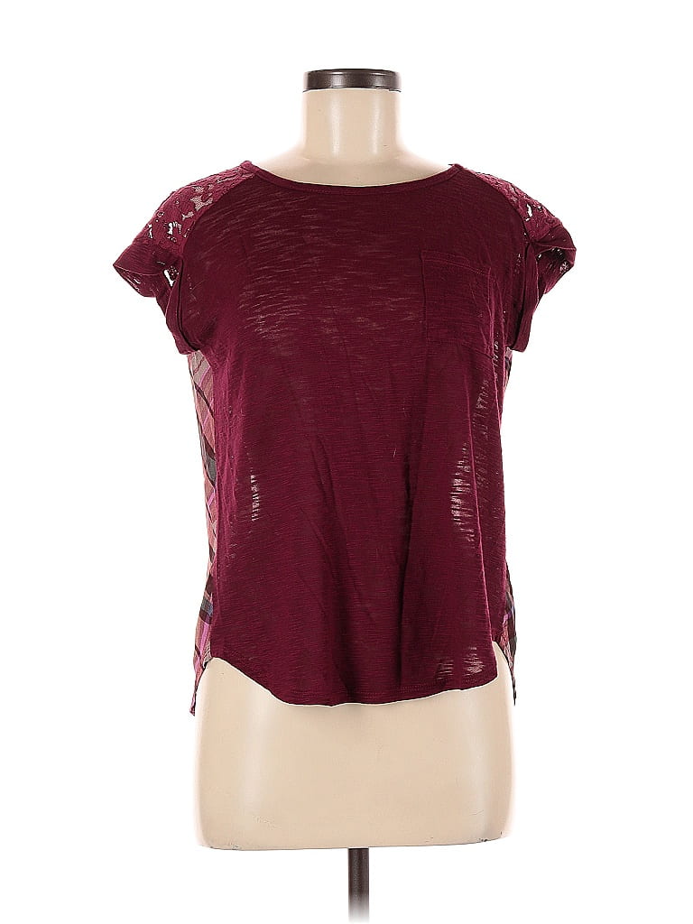 Pre-owned Xhilaration Short Sleeve Top Burgundy Keyhole Neckline Tops
