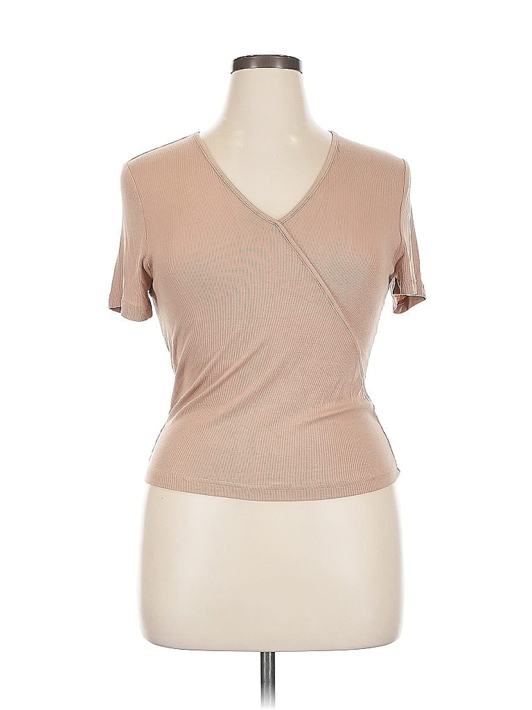Pre-owned Motf Short Sleeve Top Tan V Neck Tops In Brown
