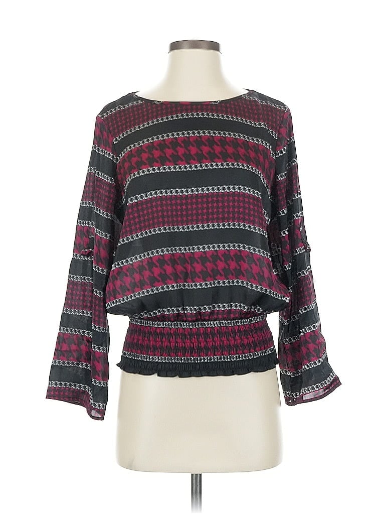Click to view more detailed imagery on our partner's website Pre-owned Michael Michael Kors Long Sleeve Top Burgundy Stripes Pattern Boatneck Tops