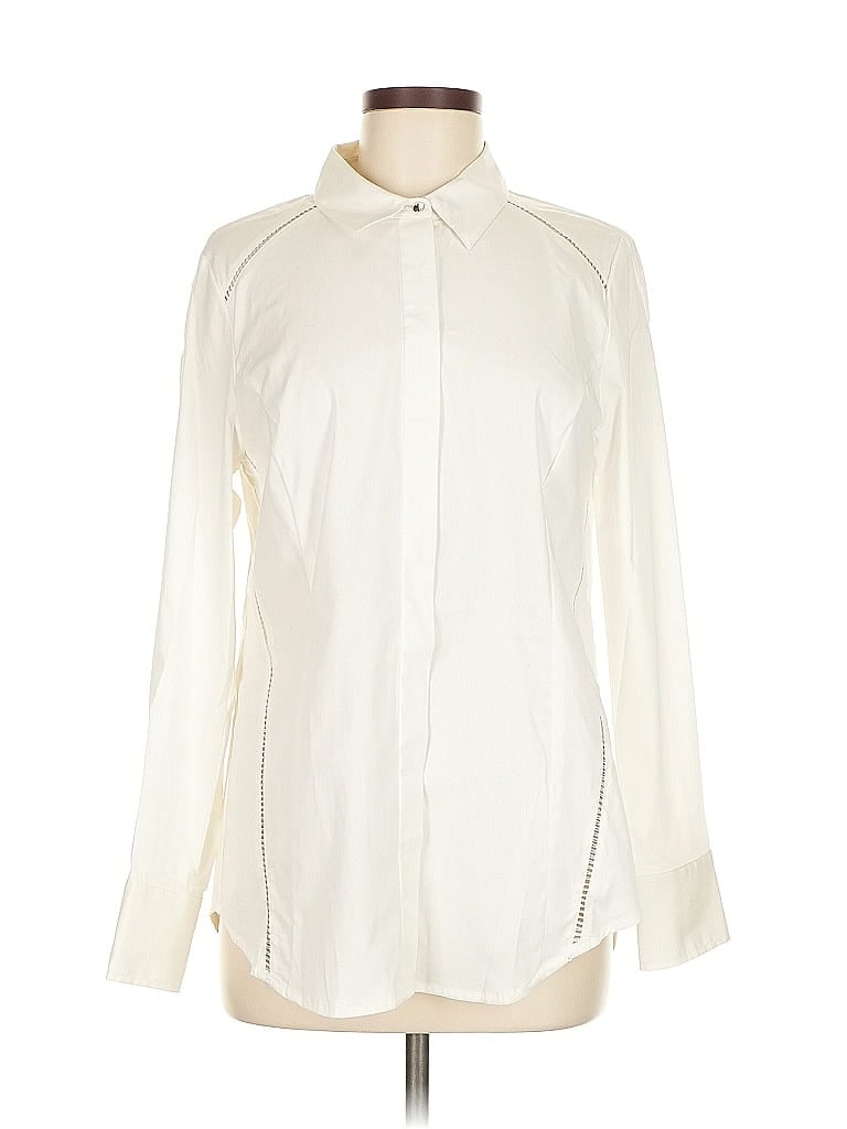 Pre-owned Context Long Sleeve Blouse In White