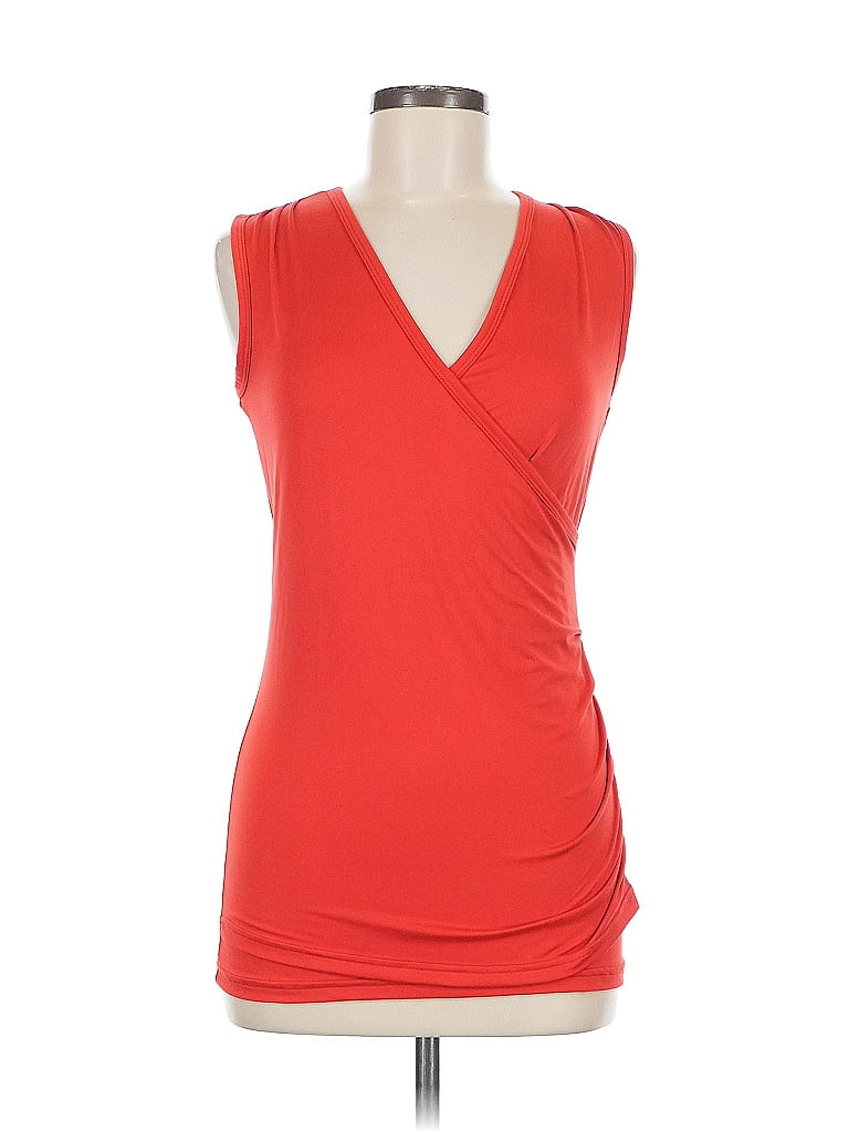 DOUBLJU Pre-owned Sleeveless Top Red Plunge Neckline Tops