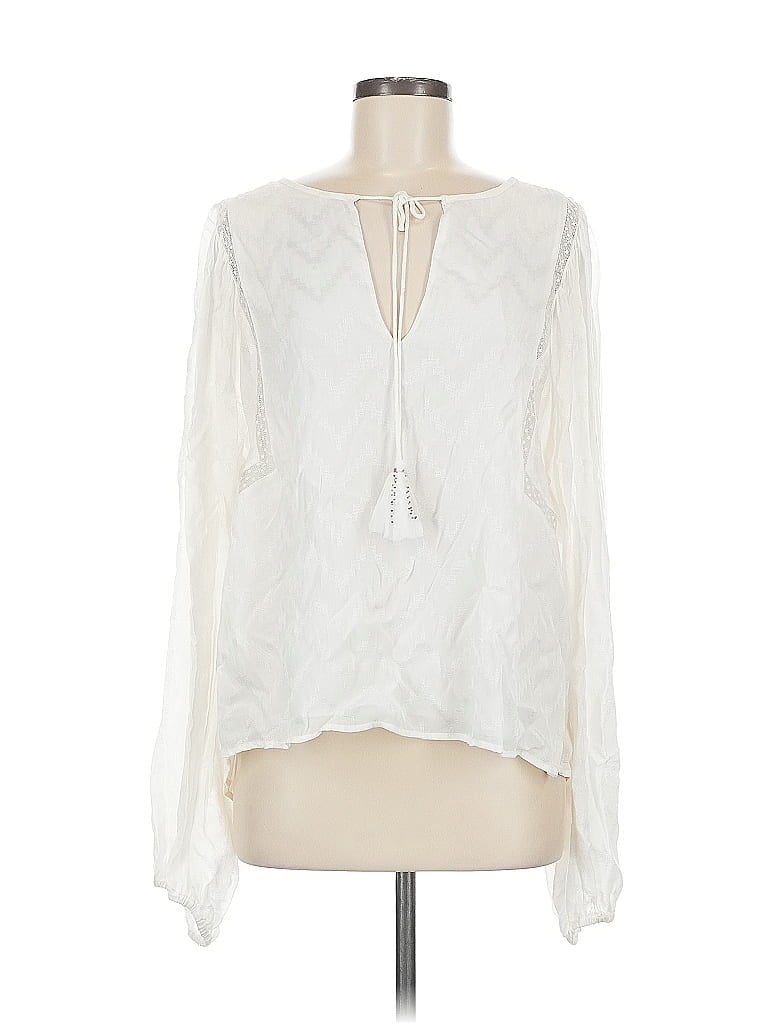 Pre-owned Mango Long Sleeve Blouse In White