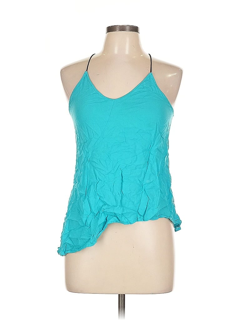 Pre-owned Naked Zebra Sleeveless Top Teal Halter Neckline Tops In Blue