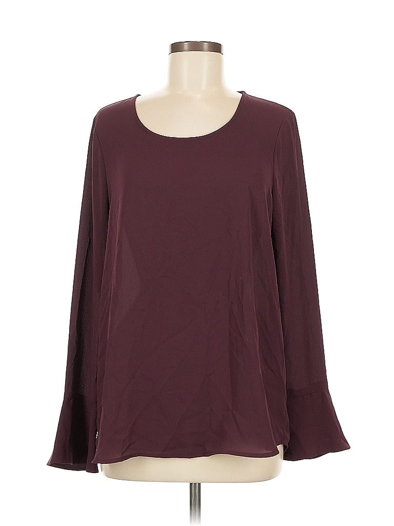 Pre-owned Pleione Long Sleeve Blouse In Burgundy