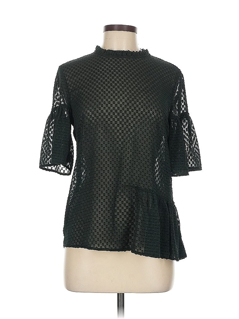 H&M Pre-owned 3/4 Sleeve Top Black Mock Neckline Tops