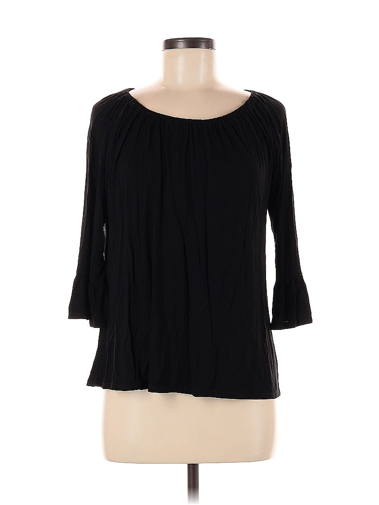 Pre-owned Inc International Concepts 3/4 Sleeve Top Black Boatneck Tops