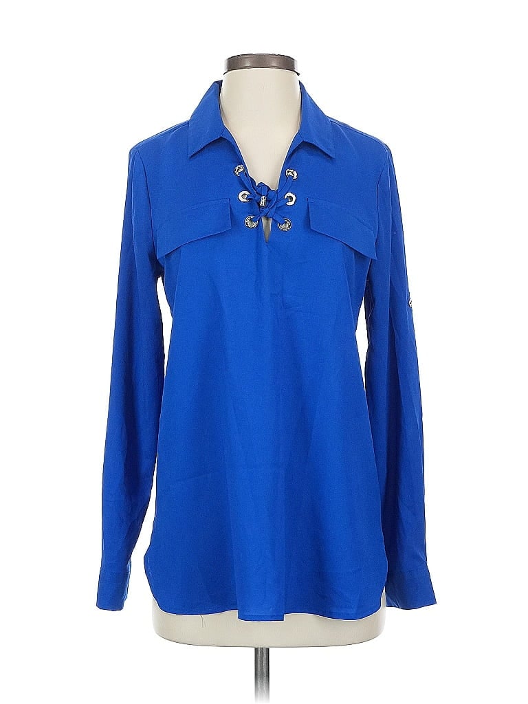Pre-owned Calvin Klein Long Sleeve Blouse In Blue