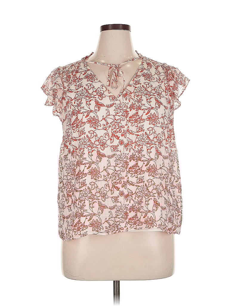 Pre-owned Parker Short Sleeve Silk Top Red Keyhole Neckline Tops