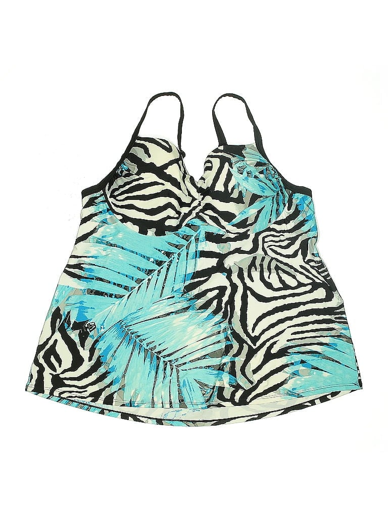 Pre-owned Swim By Cacique Swimsuit Top Teal Print Pattern Swimwear In Blue
