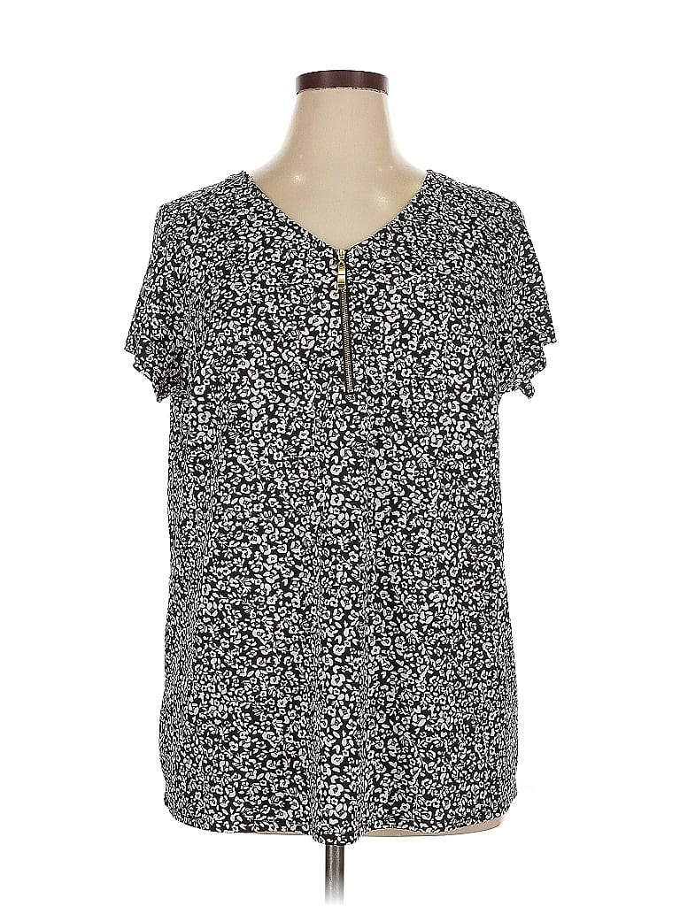 Pre-owned Roz & Ali Short Sleeve Blouse In Black