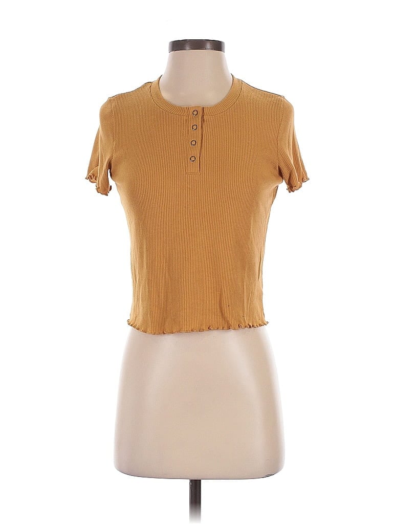 Pre-owned American Eagle Outfitters Short Sleeve Henley Shirt In Brown