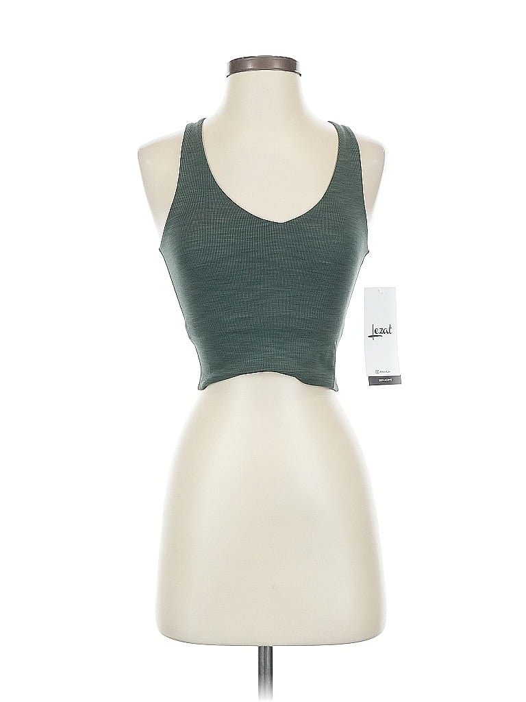 Lezat Sleeveless Top Green Halter Neckline Tops In Green