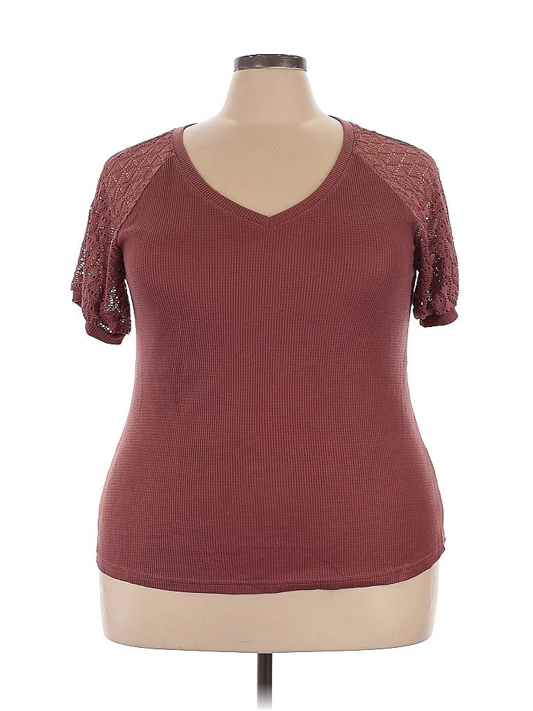 Pre-owned Merokeety Short Sleeve Top Burgundy Sweetheart Neckline Tops