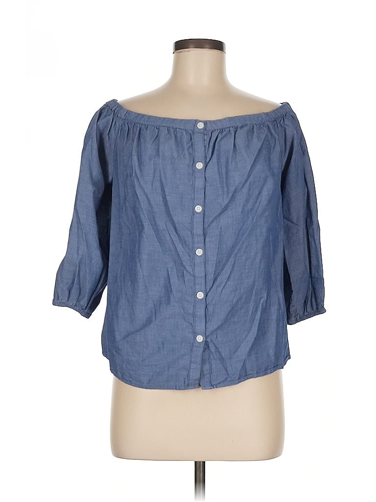 Pre-owned Merona 3/4 Sleeve Button Down Shirt In Blue