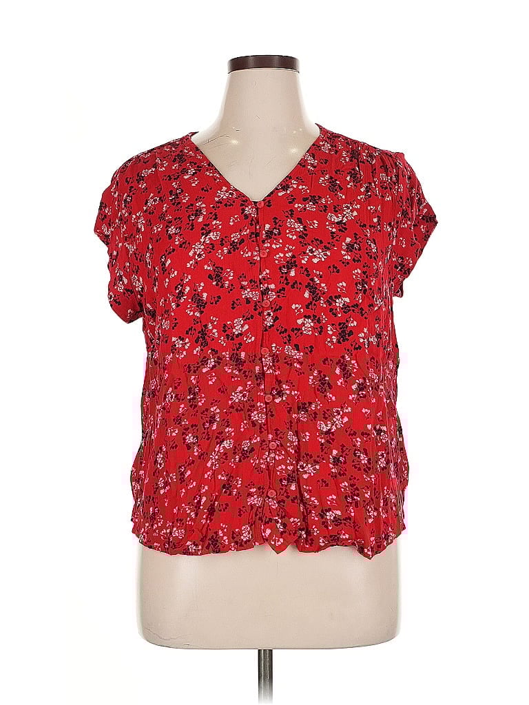 Pre-owned Liz Claiborne Short Sleeve Blouse In Red
