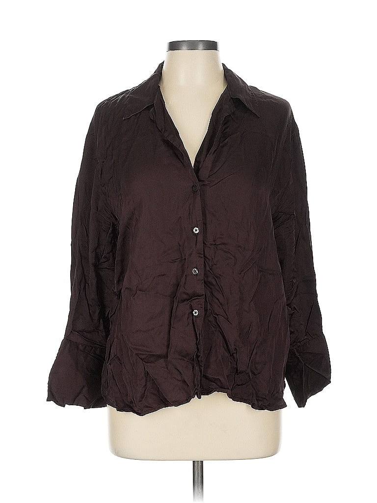 Pre-owned Gap 3/4 Sleeve Button Down Shirt In Brown