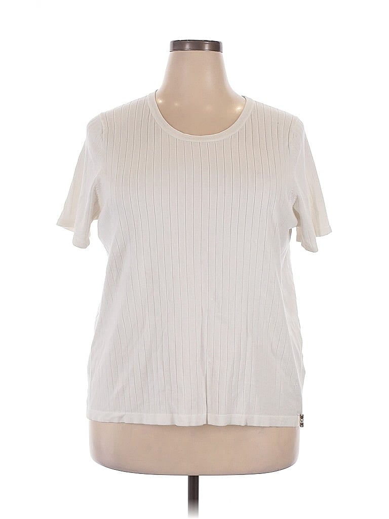 Click to view more detailed imagery on our partner's website Pre-owned Calvin Klein Short Sleeve Top Ivory Crew Neck Tops In White