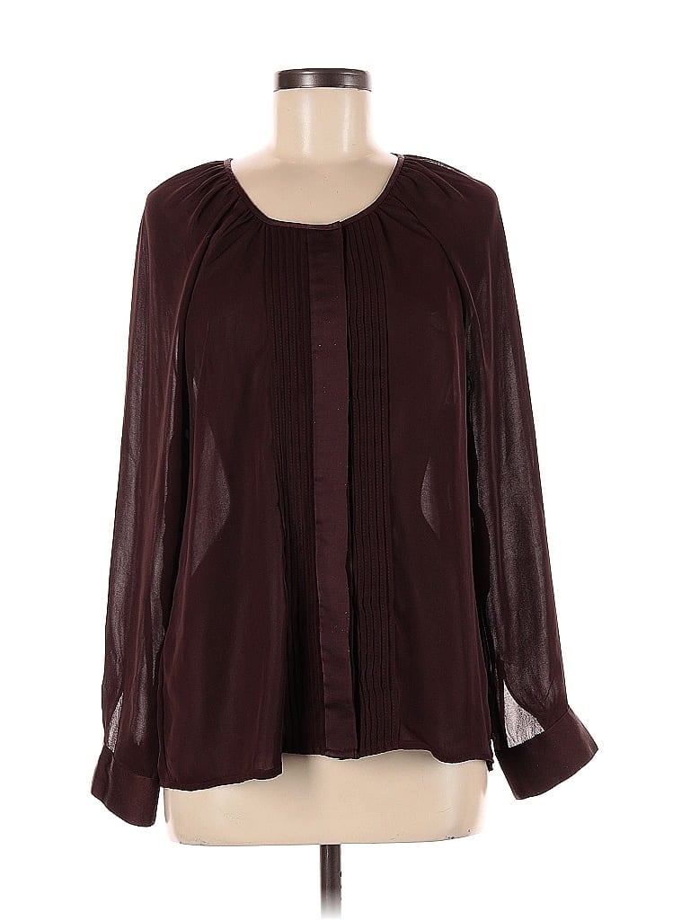 Pre-owned Ann Taylor Factory Long Sleeve Blouse In Burgundy