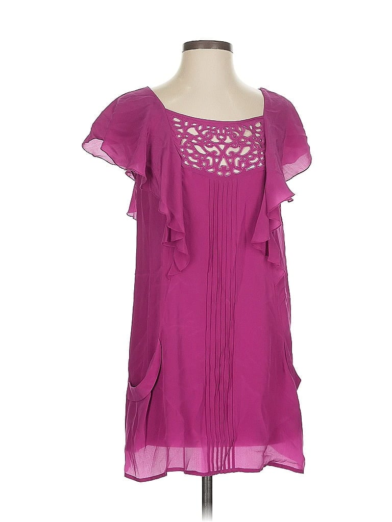 Pre-owned Daniel Rainn Short Sleeve Silk Top Purple Ruffles Neckline Tops