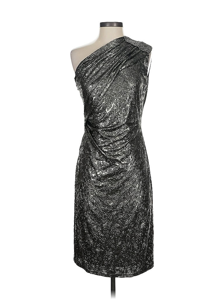 David Meister 100% Polyester Metallic Silver Cocktail Dress Size 2 - photo 1
