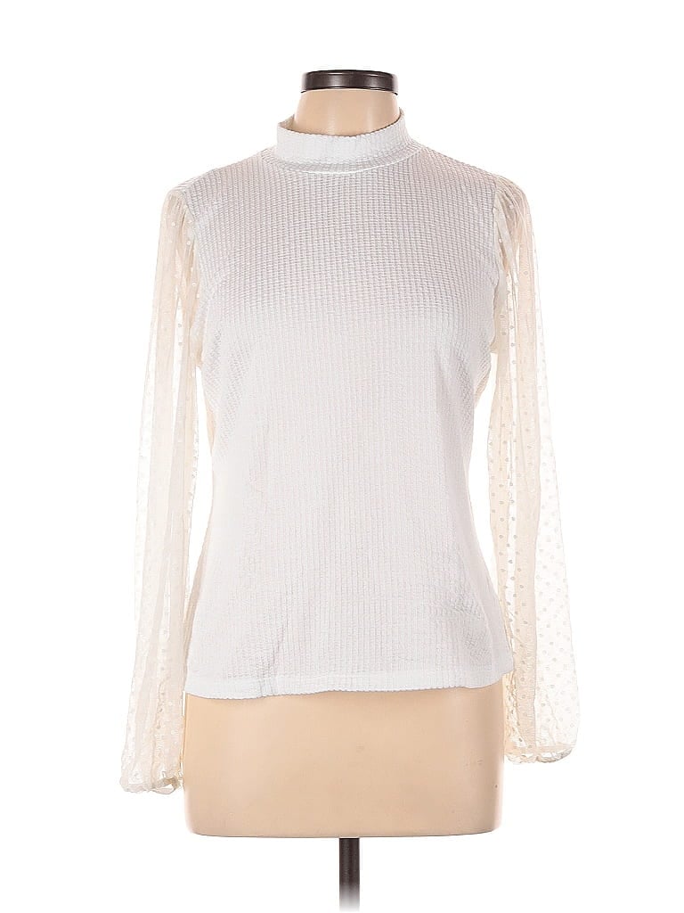 Pre-owned Pleione Long Sleeve Top Ivory Turtleneck Tops In White
