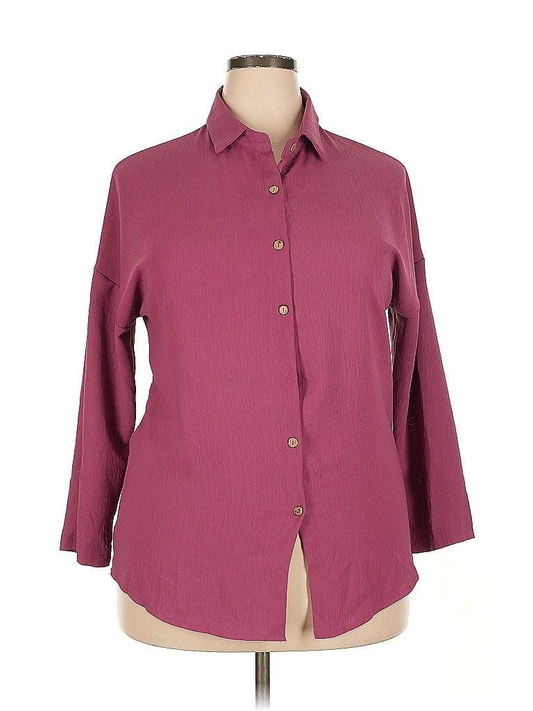 Pre-owned Unbranded 3/4 Sleeve Blouse In Burgundy