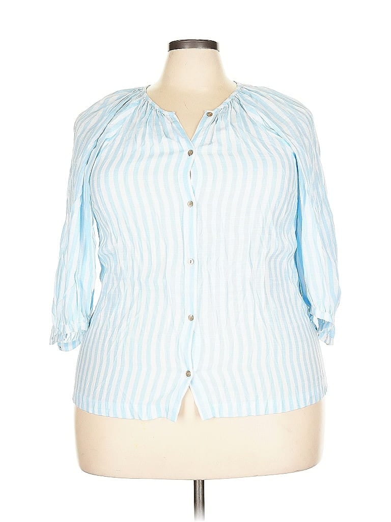 Pre-owned Lc Lauren Conrad 3/4 Sleeve Button Down Shirt In Blue