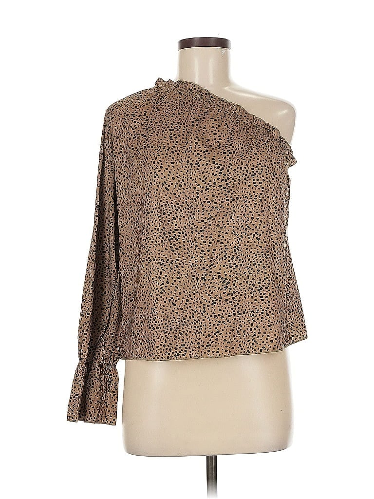 Pre-owned Unbranded 3/4 Sleeve Blouse In Brown