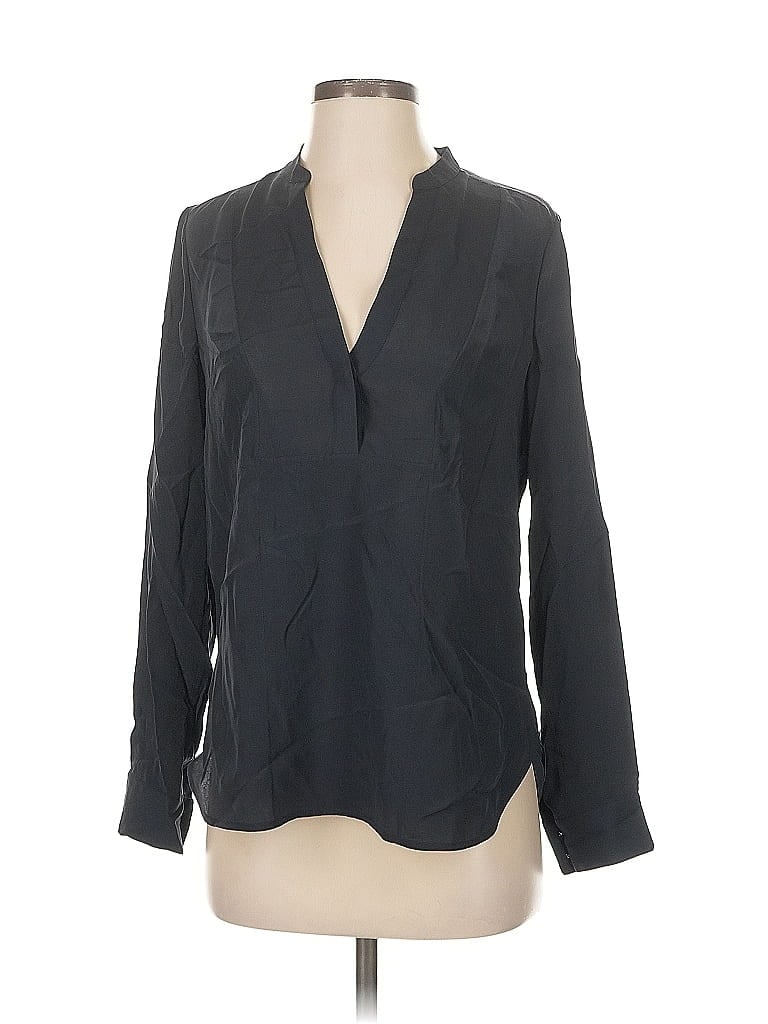 Pre-owned Vince Long Sleeve Silk Top Gray Open Neckline Tops