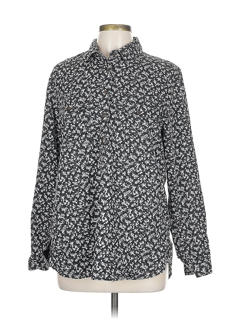 Pre-owned Lands' End Long Sleeve Button Down Shirt In Gray