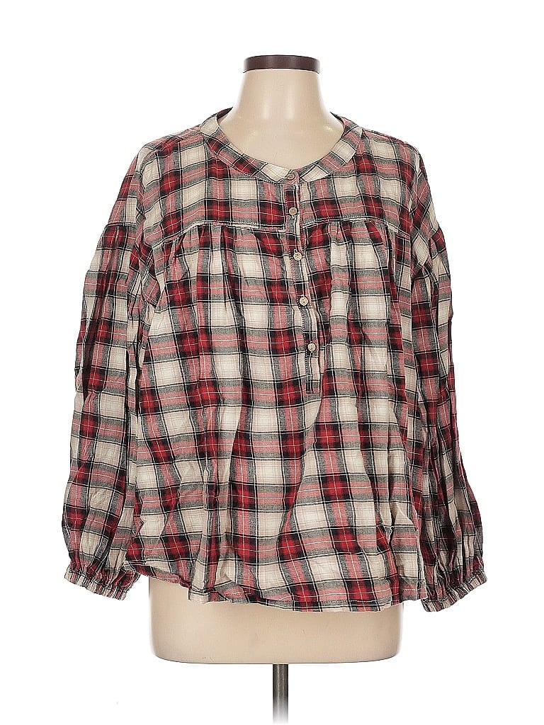 Easel 100% Cotton Red 3/4 Sleeve Blouse Size L - photo 1