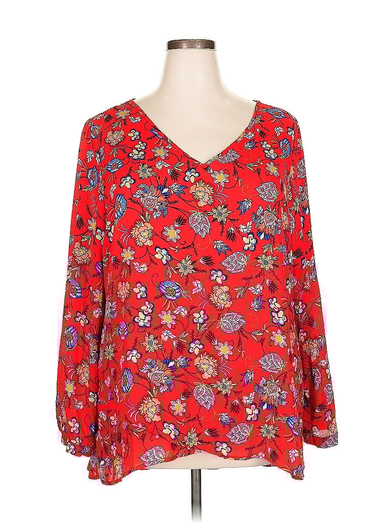 Pre-owned Chelsea & Theodore Long Sleeve Blouse In Red