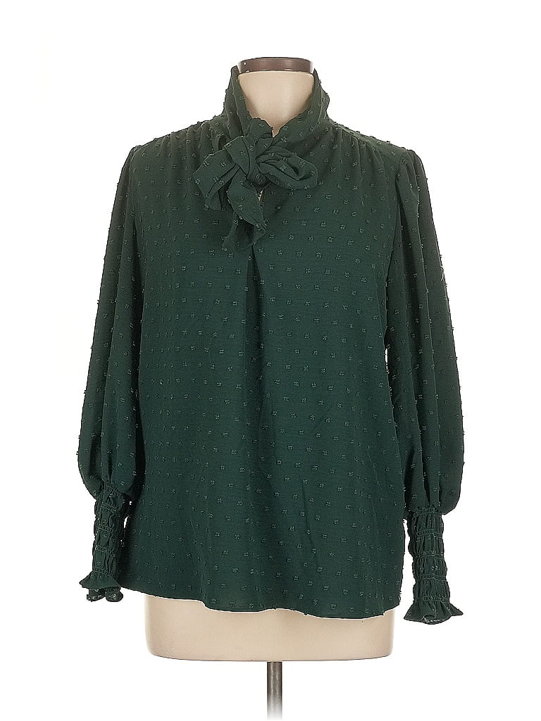 Pre-owned Max Studio Long Sleeve Blouse In Green