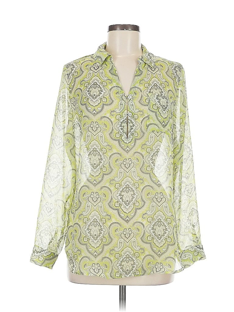 Pre-owned Liz Claiborne Long Sleeve Blouse In Green