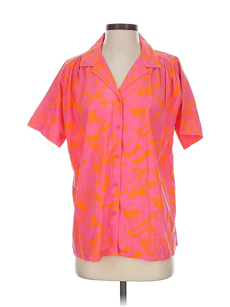 French Connection Short Sleeve Button Down Shirt In Pink