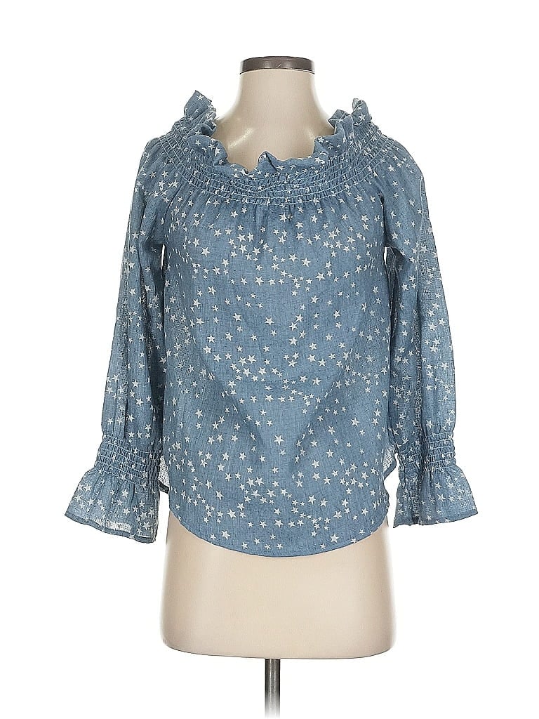 Pre-owned Vintage Havana 3/4 Sleeve Blouse In Blue