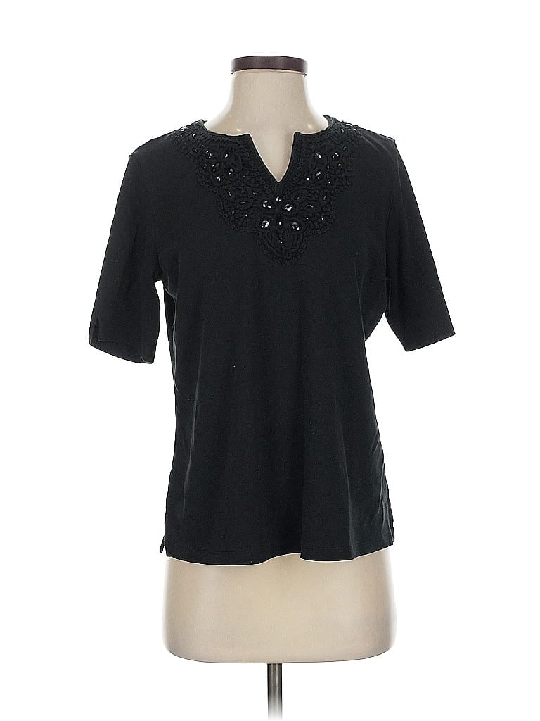 Pre-owned Draper's & Damon's Short Sleeve Top Black Keyhole Neckline Tops