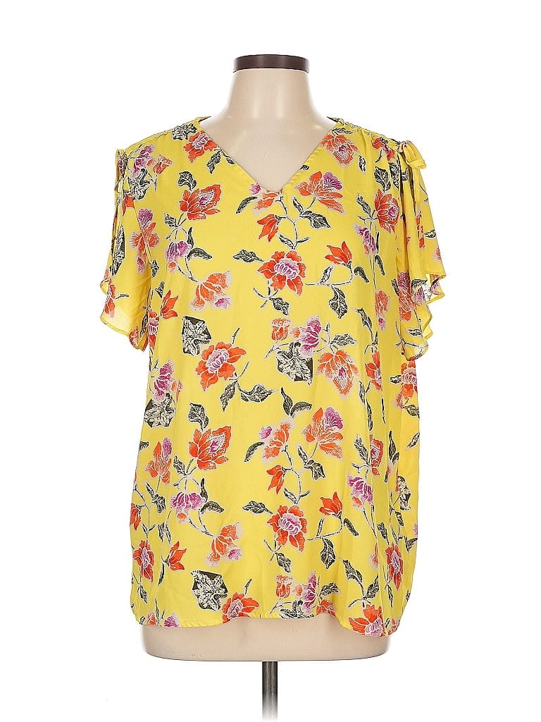 Pre-owned Cynthia Rowley Tjx Short Sleeve Blouse In Yellow