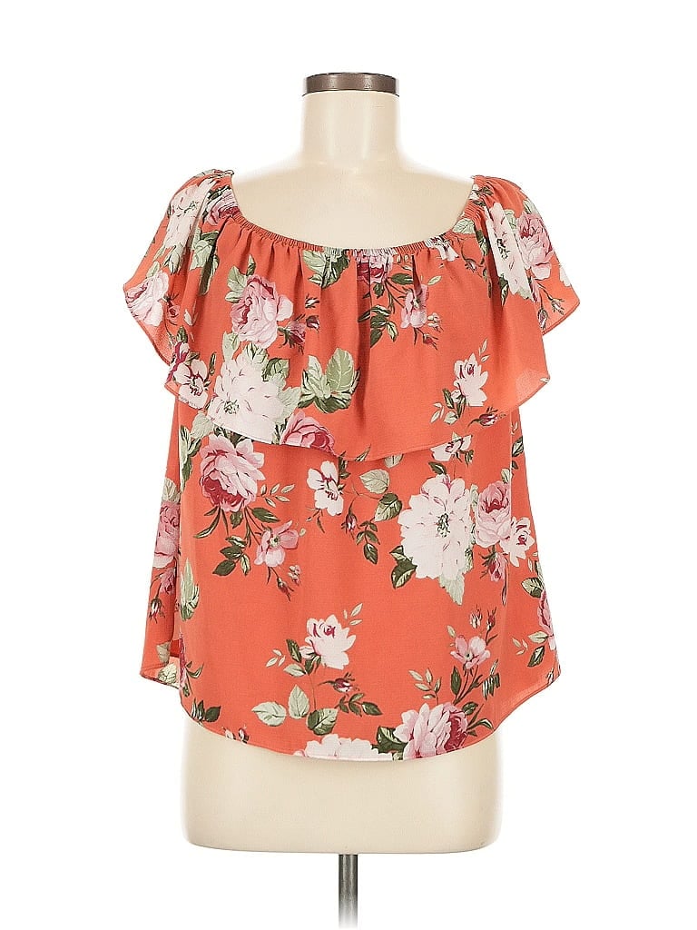 Pre-owned Bobeau Short Sleeve Blouse In Red