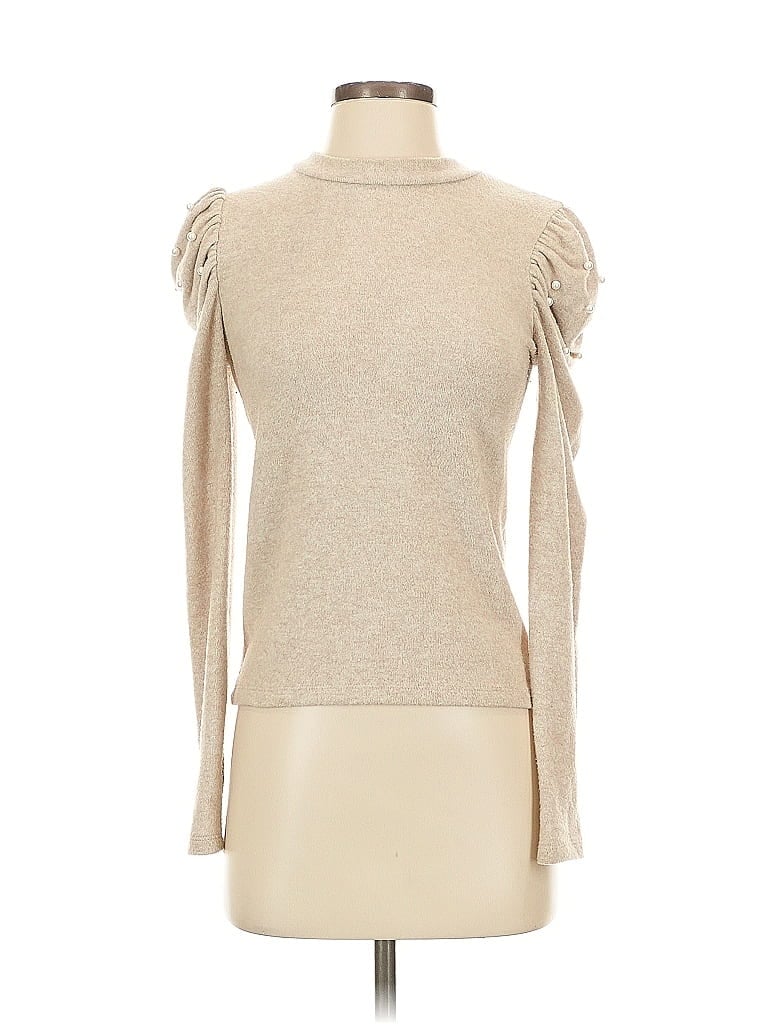 Pre-owned Zara Long Sleeve Top Tan Turtleneck Tops In Brown