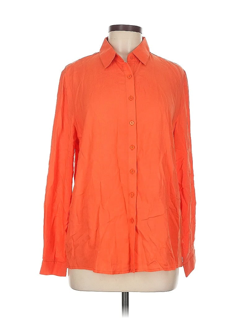 Click to view more detailed imagery on our partner's website Pre-owned Franne Golde Long Sleeve Button Down Shirt In Orange