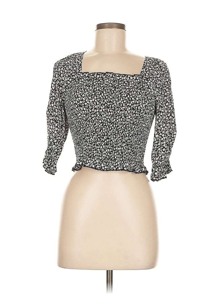 Francesca's 3/4 Sleeve Top Black Sweetheart Neckline Tops In Multi