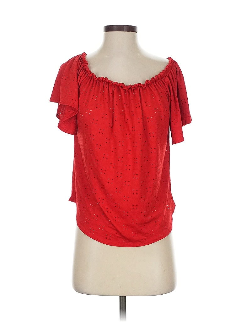 Pre-owned Peppermint Short Sleeve Top Red Off The Shoulder Neckline Tops