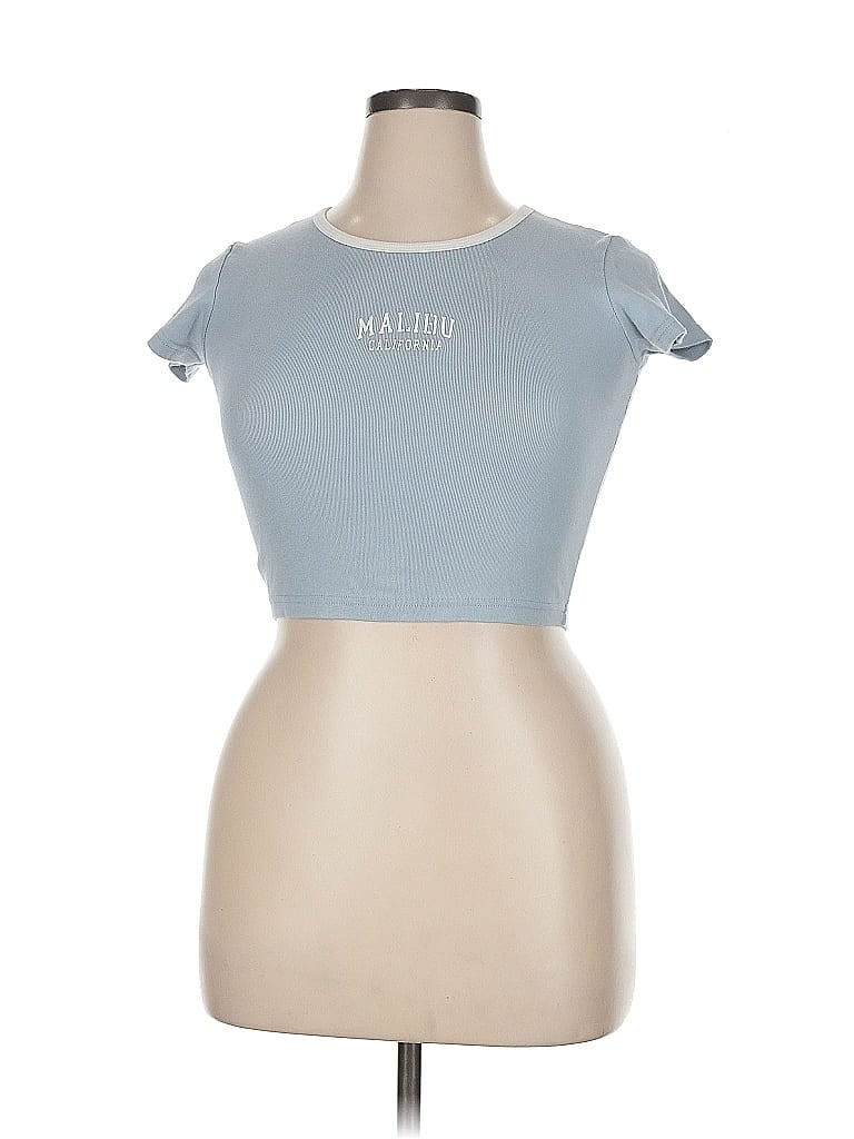 Click to view more detailed imagery on our partner's website Pre-owned Brandy Melville Short Sleeve Top Blue Keyhole Neckline Tops