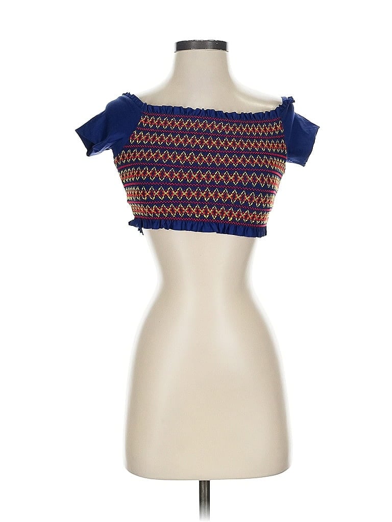 Click to view more detailed imagery on our partner's website Pre-owned Splendid Short Sleeve Top Blue Strapless Neckline Tops