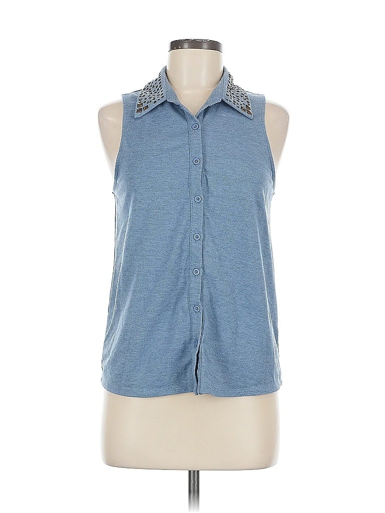 Pre-owned Lucca Couture Sleeveless Button Down Shirt In Blue