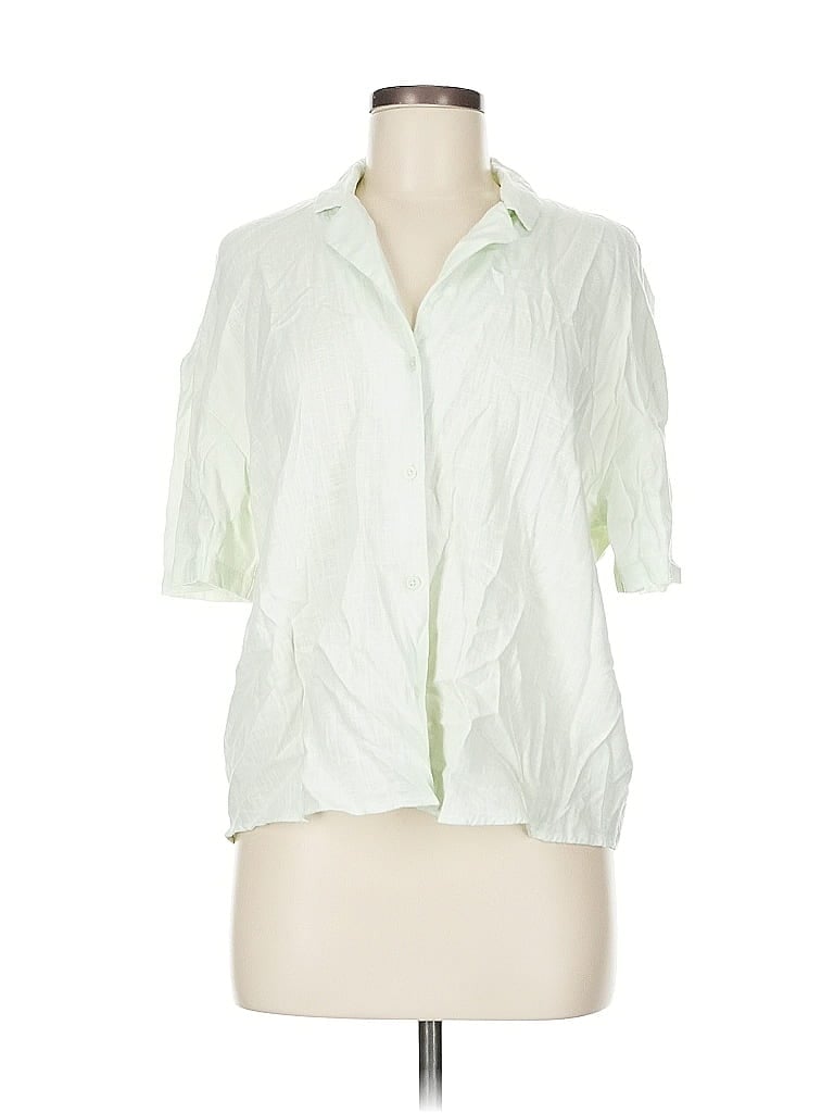 Pre-owned Express 3/4 Sleeve Button Down Shirt In Green