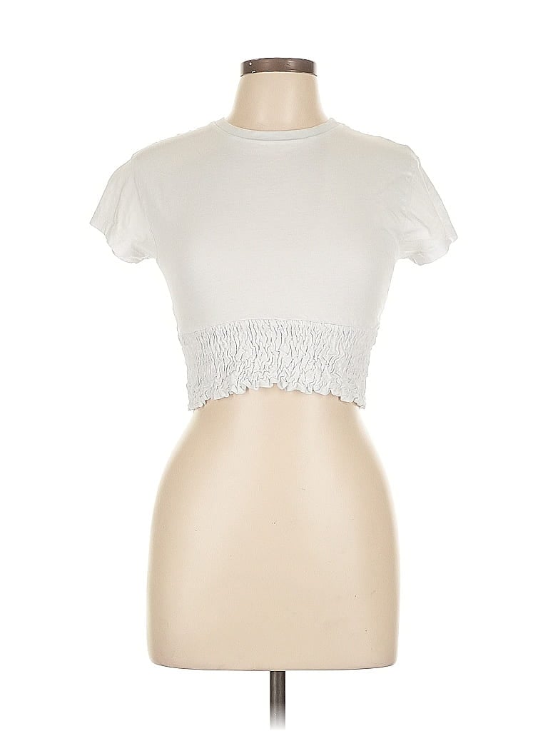 Pre-owned Primark Short Sleeve Top Ivory Mock Neckline Tops In White