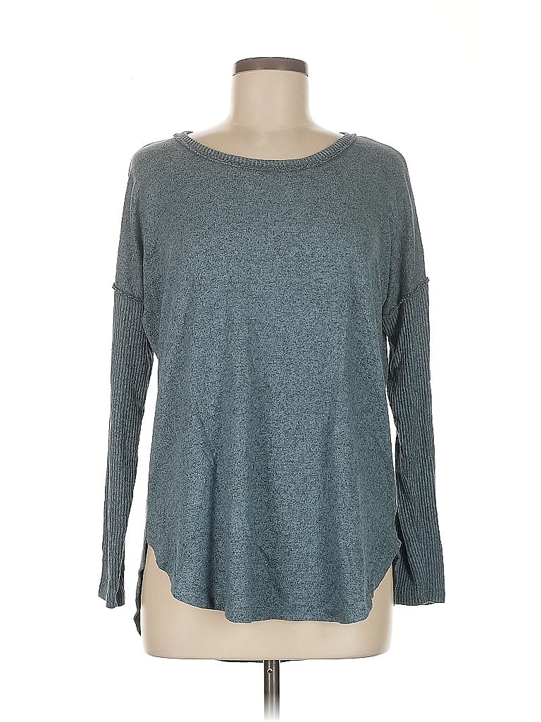 Pre-owned B Collection By Bobeau Long Sleeve Top Teal Crew Neck Tops In Blue
