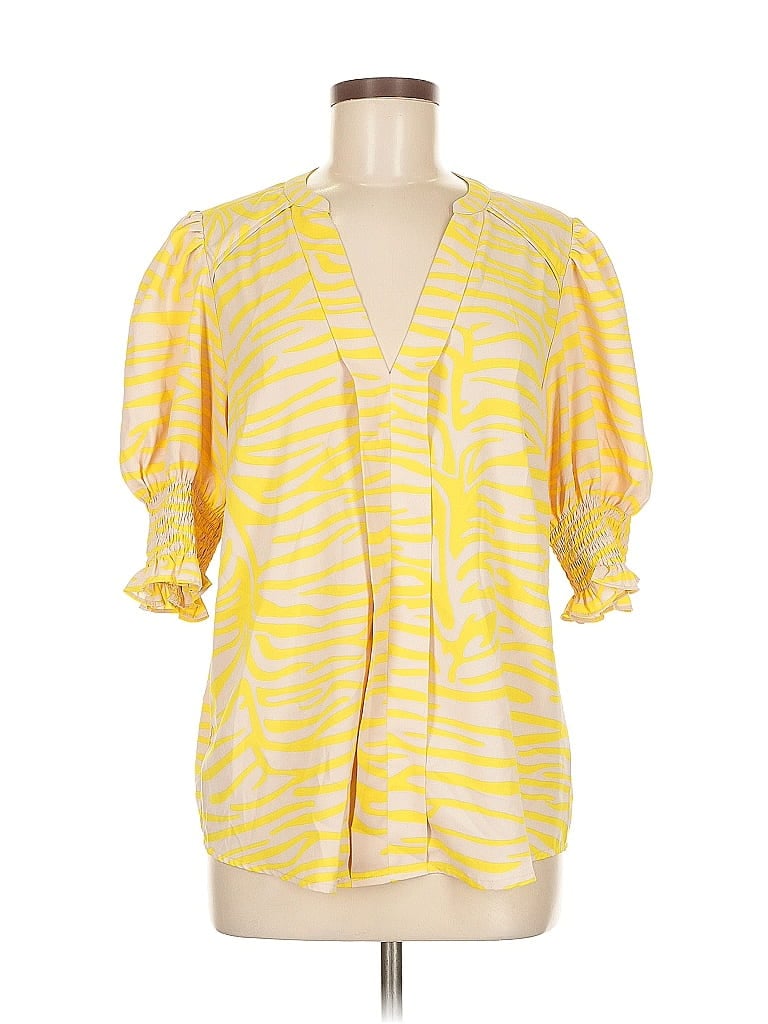 Pre-owned Unbranded Short Sleeve Blouse In Yellow
